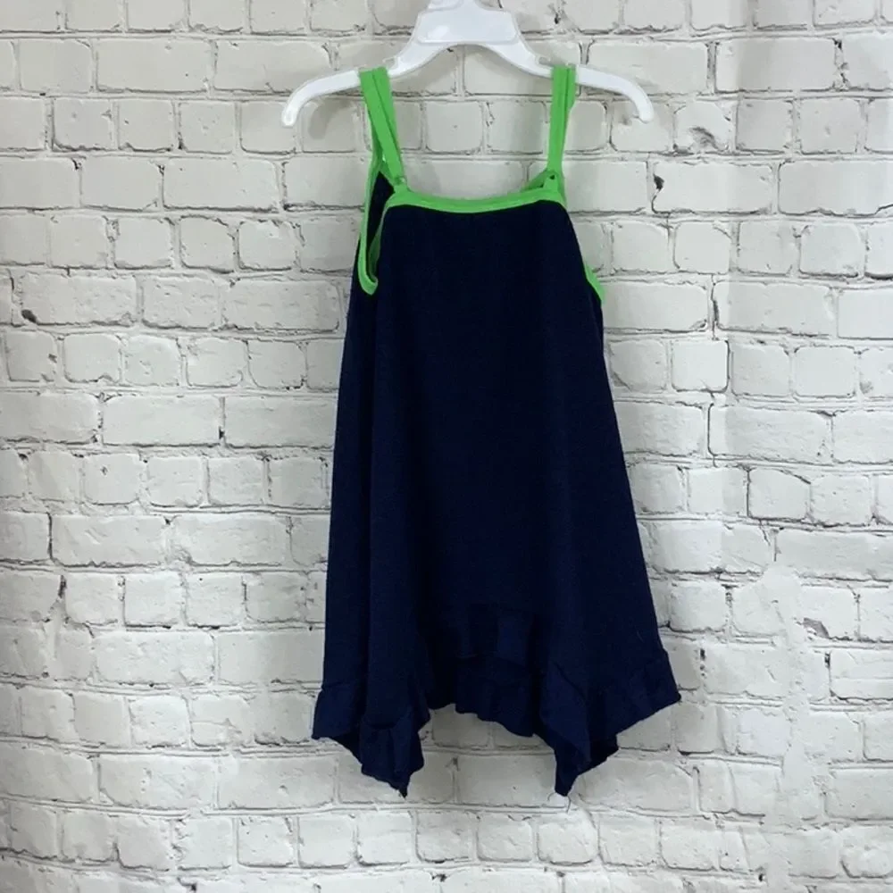 Justice 2pc Night Owl Pajama Set Girls Size 8 Navy Top Neon Green Plaid Short PJ